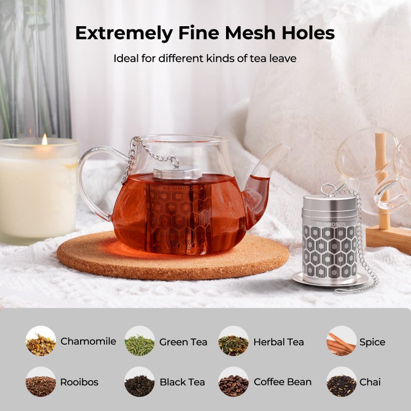 Reinmoson Tea Strainers for Loose Tea, Extra Fine Mesh Tea Infuser, 304 Stainless Steel & Updated Slim Threaded Lid, Loose Leaf Tea Steeper for Black Tea, Rooibos, etc - Image 3